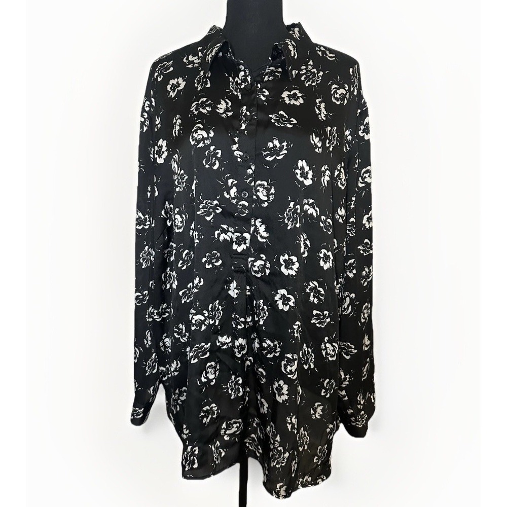 Lauren Ralph Lauren Women's Plus Size Black Cream Floral Tunic Top Blouse 3X